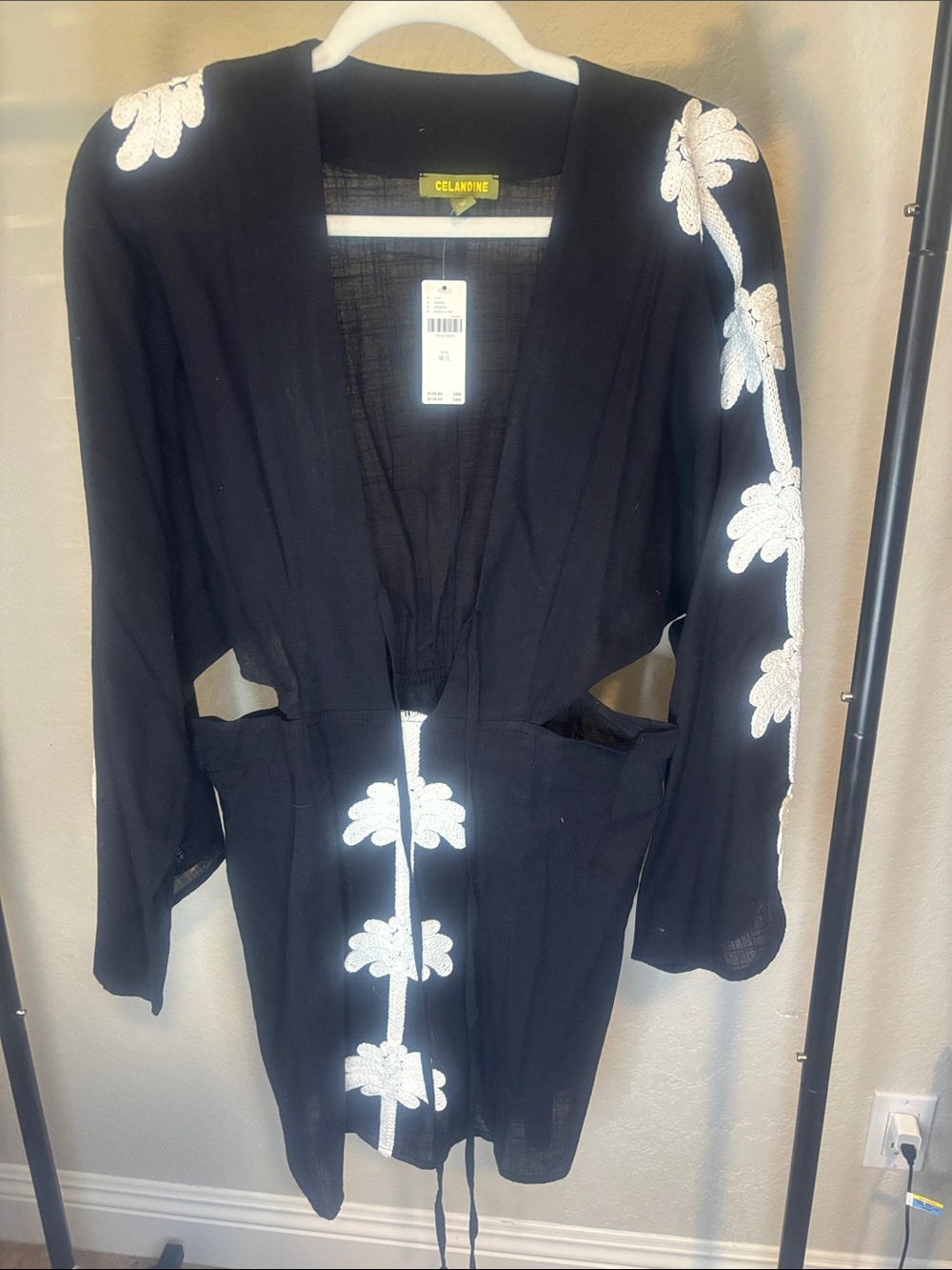 Celadine Black Floral-Embroidered Swim Coverup